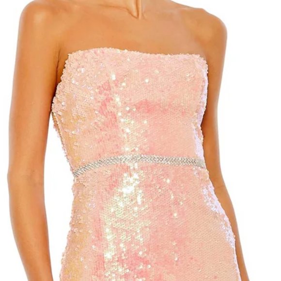 MAC DUGGAL SEQUIN STRAPLESS RHINESTONE WAIST CORAL GOWN sz 10 - Picture 8 of 9